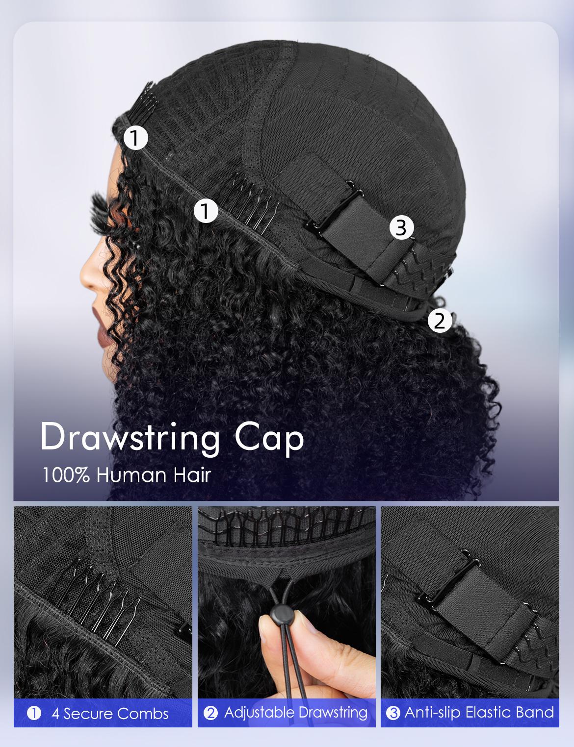 [Burmese Curly Half Wig] Wavymy Raw Burmese Curly Human Hair Wear Go Wig InvisiFit Strap Glueless Wig for Beginners No Lace Reusable Human Hair for 3 Hairstyles