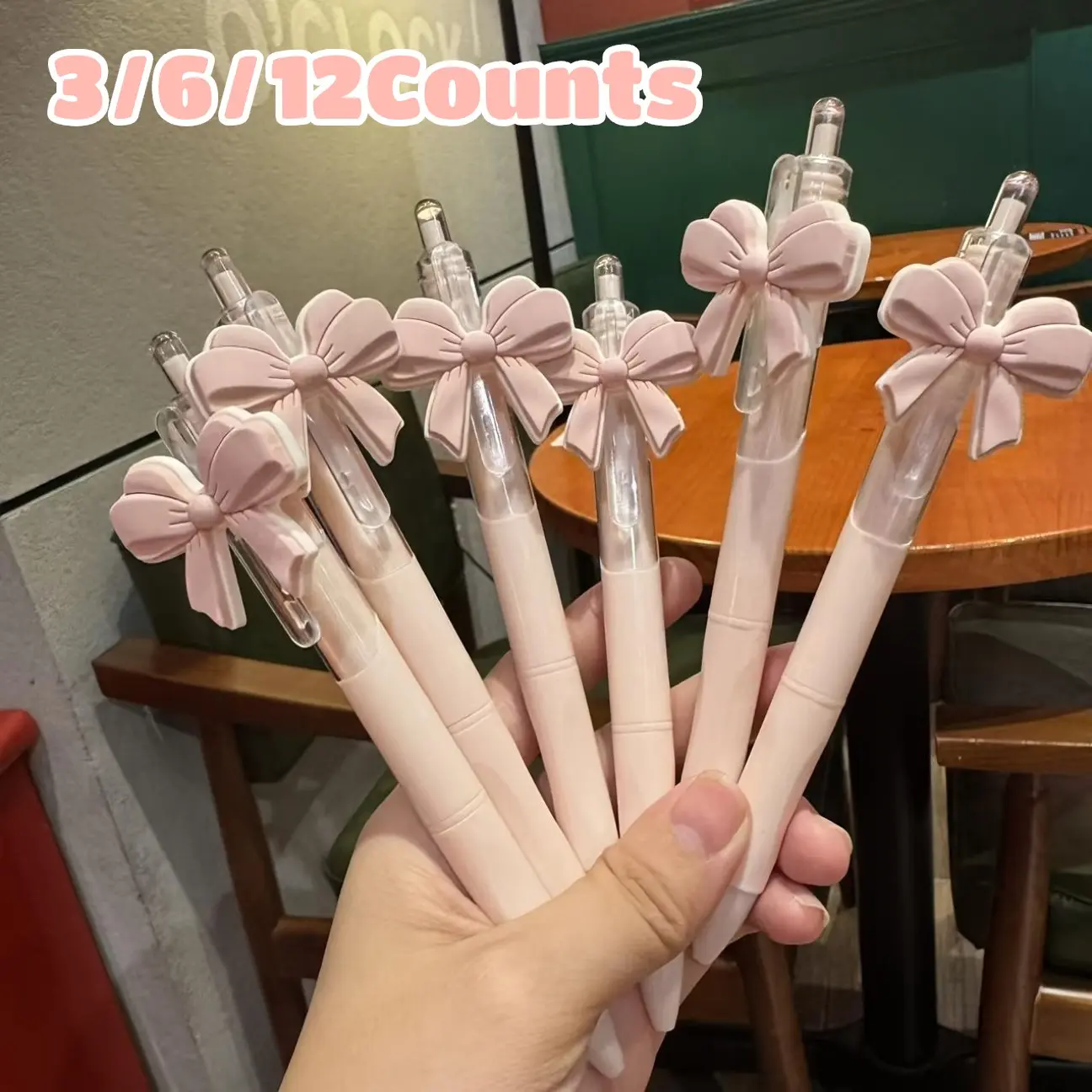 6-Piece Pink Bow and Heart-Shaped Pen Set, Writing Stationery, Stationery Supplies, Ballpoint Pen Set, Aesthetic Pens, Durable Plastic Party Favors for Weddings, Birthdays, Valentine's Day, Ideal Gift for Women and Princess Themes, Pens
