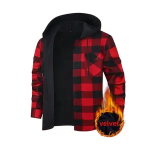 [Hooded Long Sleeve Button-Up] Hot Selling! Men's Checkered Flannel Shirt Jacket - Hooded Fleece-Lined Thickened Winter Coat, Long Sleeve Button-Up Overshirt with Double Chest Pockets, Relaxed Fit Outdoor Casual (EU Sizing)