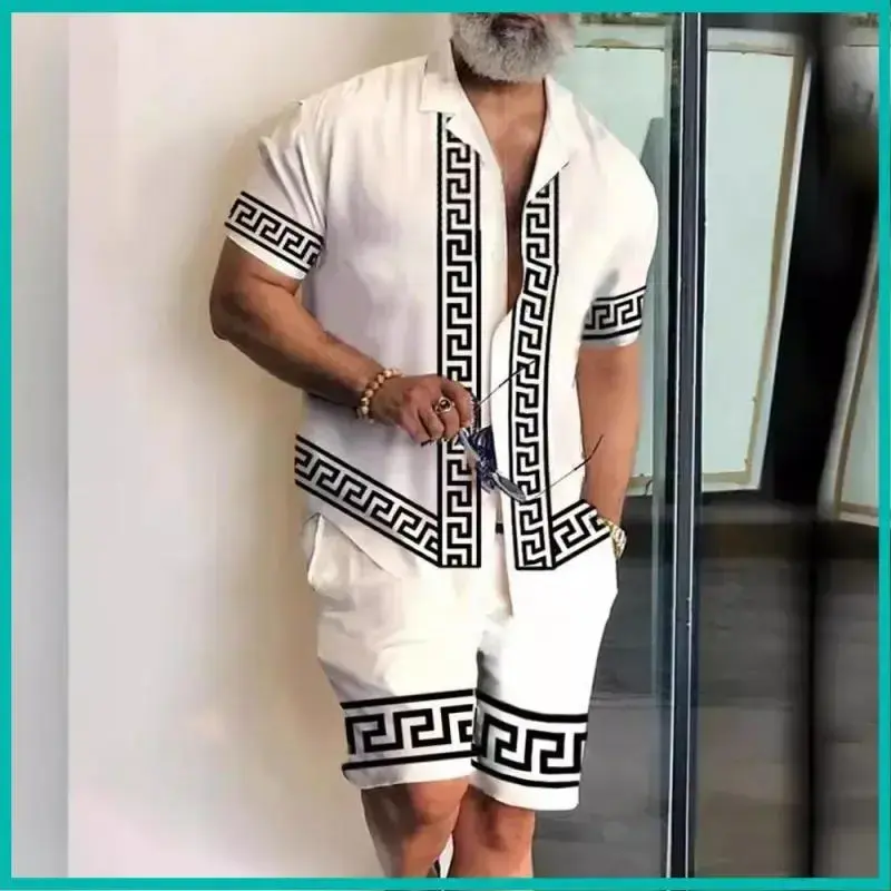 Fashion Men's Shirt Personalized Casual Short Sleeve Shirt Shorts Set Clothes Fabric
