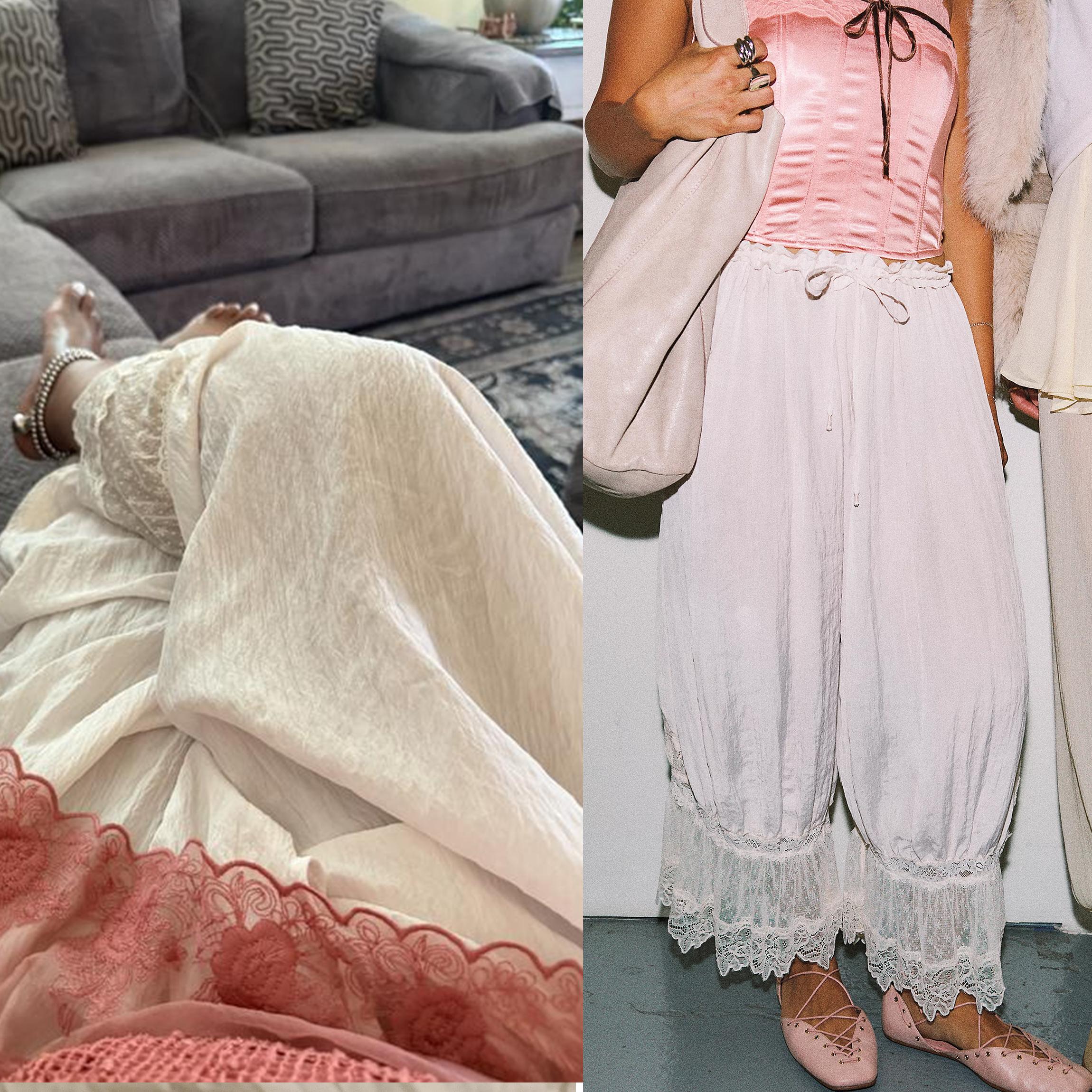 Buenoble Forever Young Lace Bloomers Pants for Women Cropped Boho Loose Fit Crinkled Fabric Fairycore Retro Style Buenoble Forever Young Lace Bloomers Pants for Women Cropped Boho Loose Fit Crinkled Fabric Fairycore Retro Style