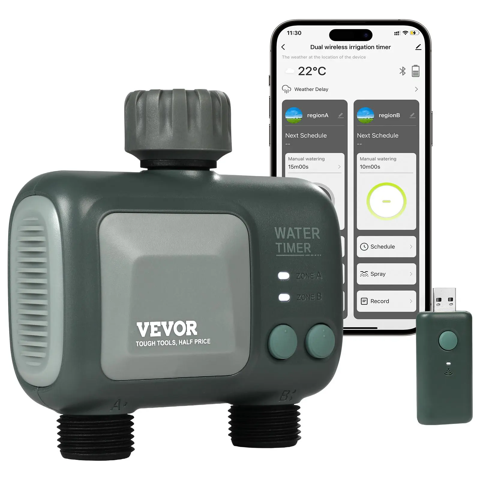 【SummerFinds】VEVOR WiFi Sprinkler Timer,  , 2 Outlets, Smart Hose Faucet Water Timer with Brass Inlet, APP Control via 2.4Ghz WiFi or Bluetooth, Voice Control with Alexa and Google Assistant, IPX6 for Yard Watering