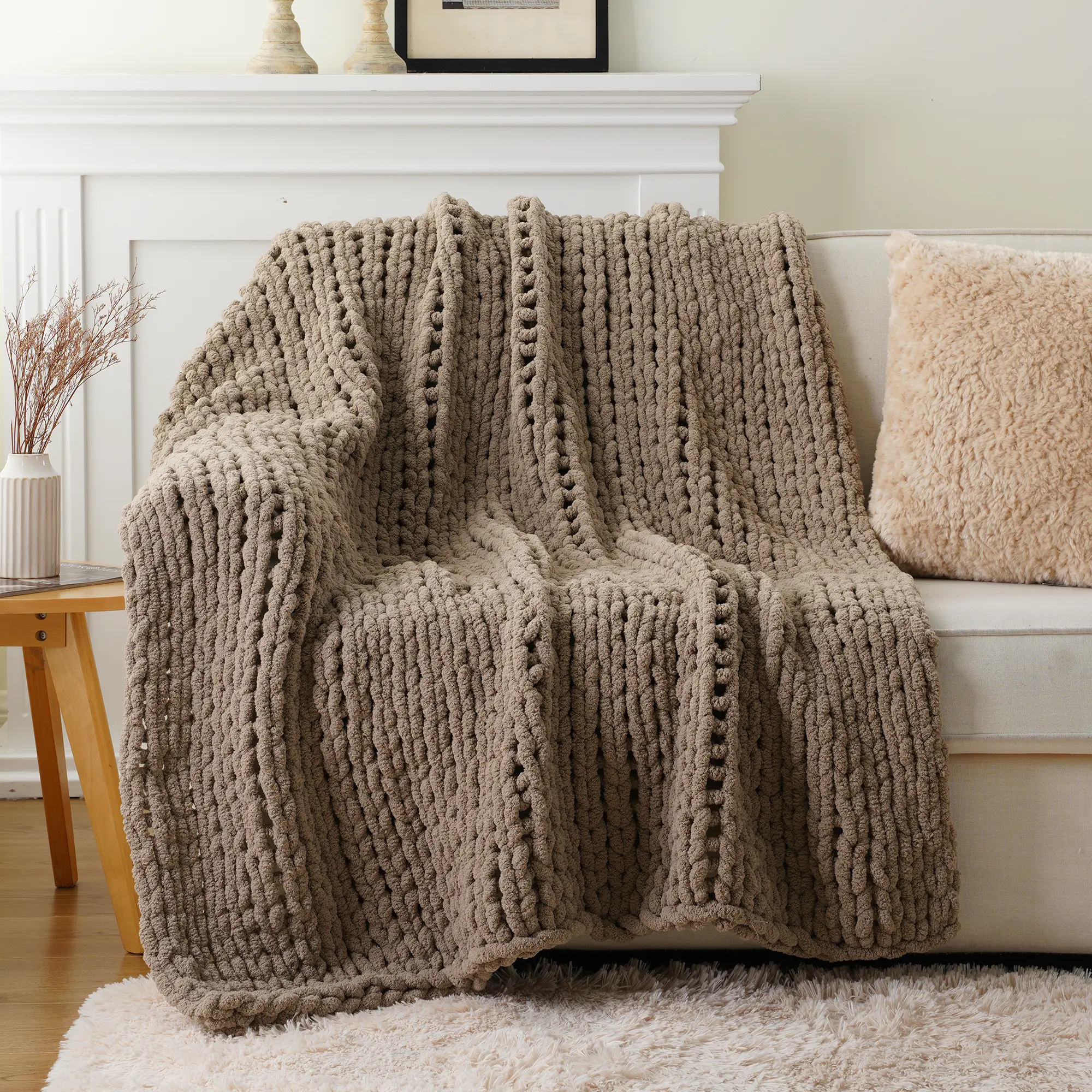 Battilo I Handmade Cable Knit Crochet Blanket,Summer Cozy Rope Knot Chunky Throw Blankets for Couch Home Decor,Comfort Fall Blanket 50"x60"