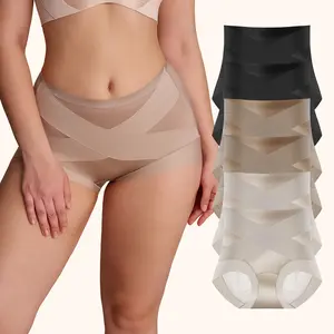 LILYLOVE 6PCS Tummy Control Cross Design Panties for Women - High Waist Butt Lifting Briefs, Seamless Body Shaper Underwear Pack