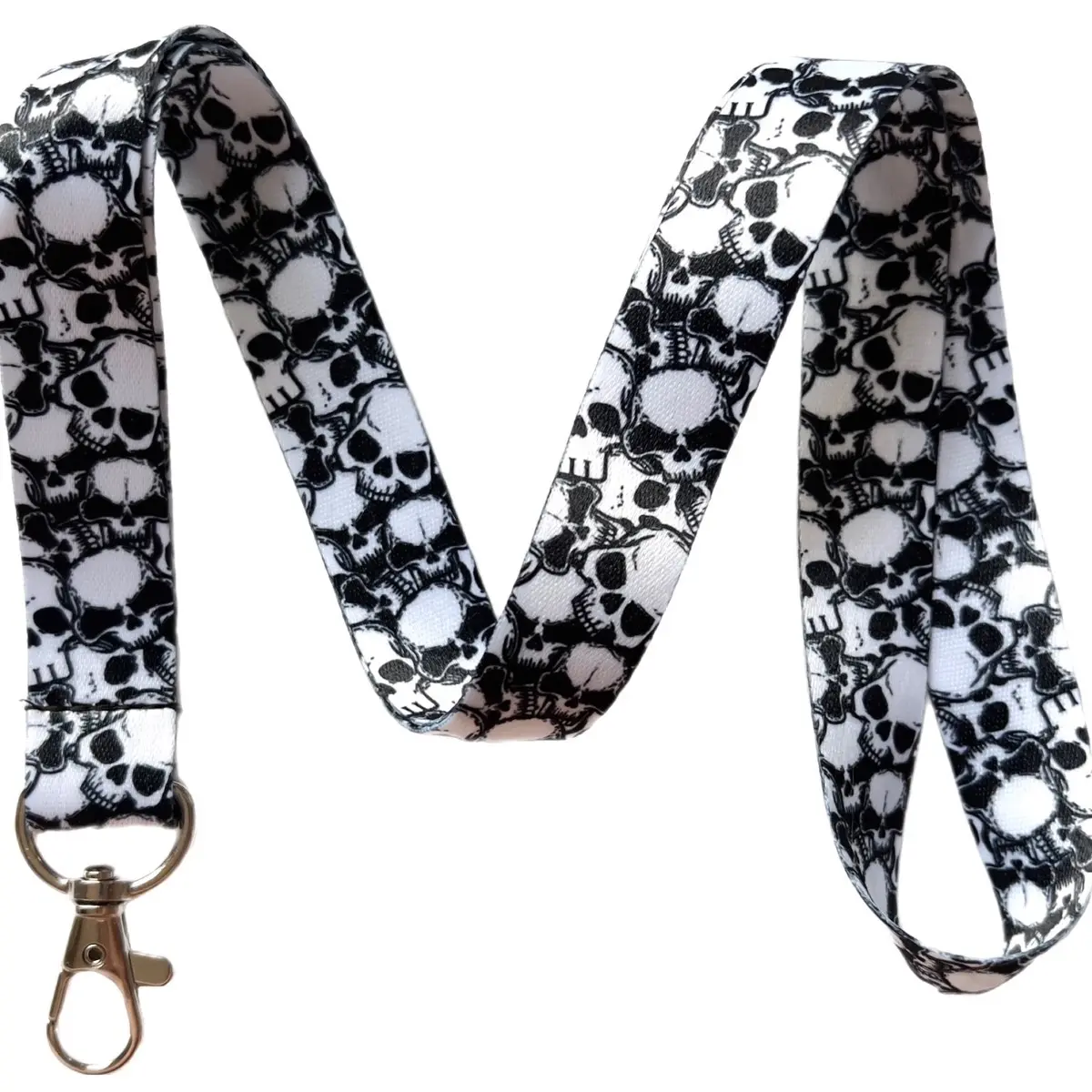 Execucat Id Card Lanyard - Black and White Skulls Design, Name Tag Lanyard with ID Badge Holder & Keychain, Lanyard For Id Badge