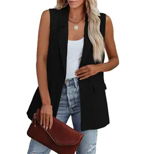 Cicy Bell  Women's Sleeveless Blazer Vest Casual Open Front Single Button Summer Jacket with Pockets