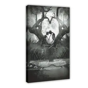 A Canvas Wall Art Poster for Skull Lovers Goth Art - Romantic Fabric Artwork for Bedrooms, Offices, Halloween Decorations, Perfect for Goth And Dark Art Lovers