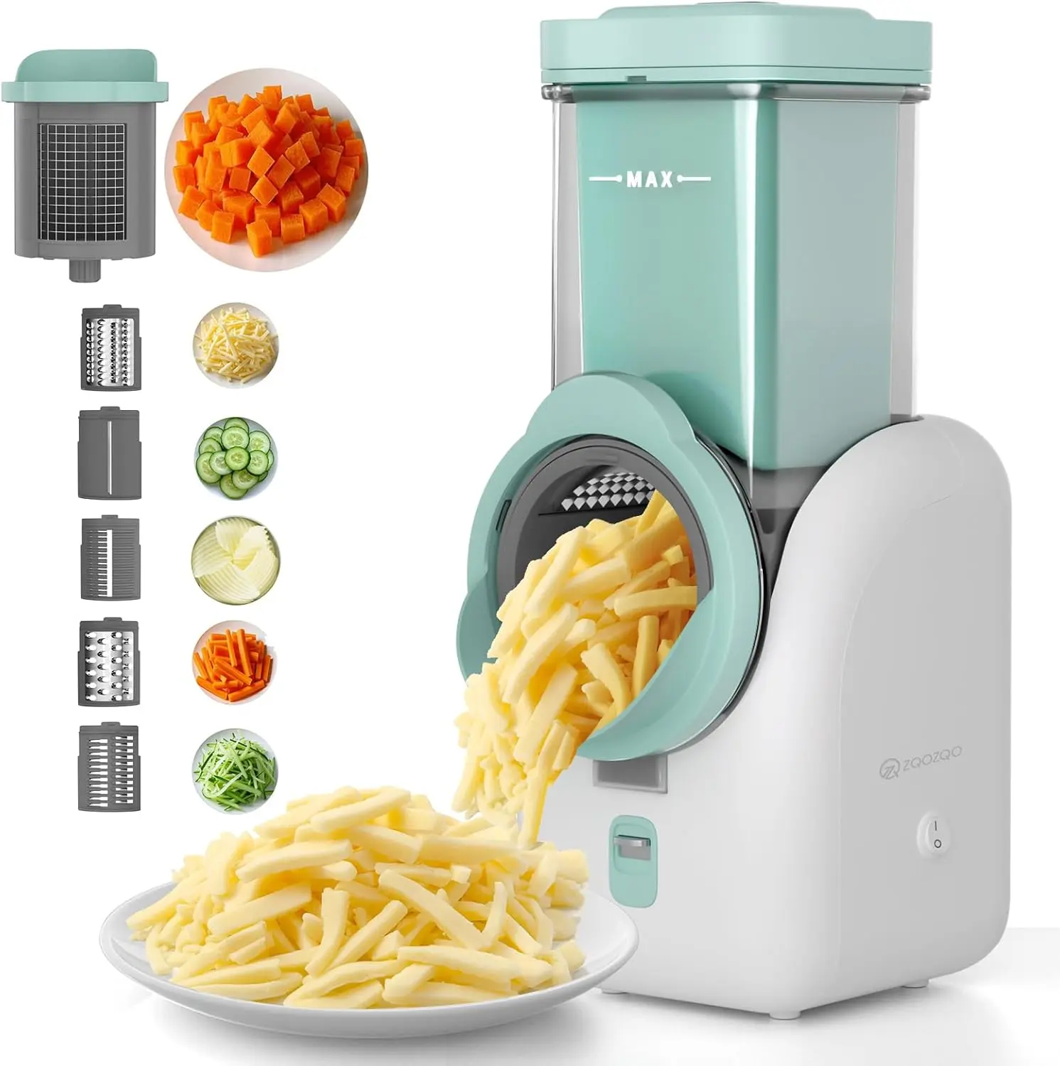 ZQOZQO Electric Vegetable Chopper with 6 Interchangeable Blades – Hands-Free Dicing, Slicing & Shredding | Stable Base, No Manual Effort | Kitchen Springtok Essential