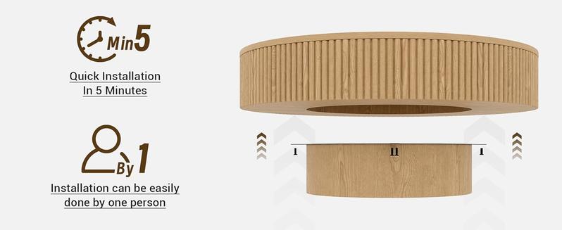 Apicizon 31.5'' Round Fluted Coffee Table, Mordern Wood Coffee Table for Living Room, Boho Drum Table for Small Space, Circle SideTable, Nesting End Table for Apartment, Easy Assembly