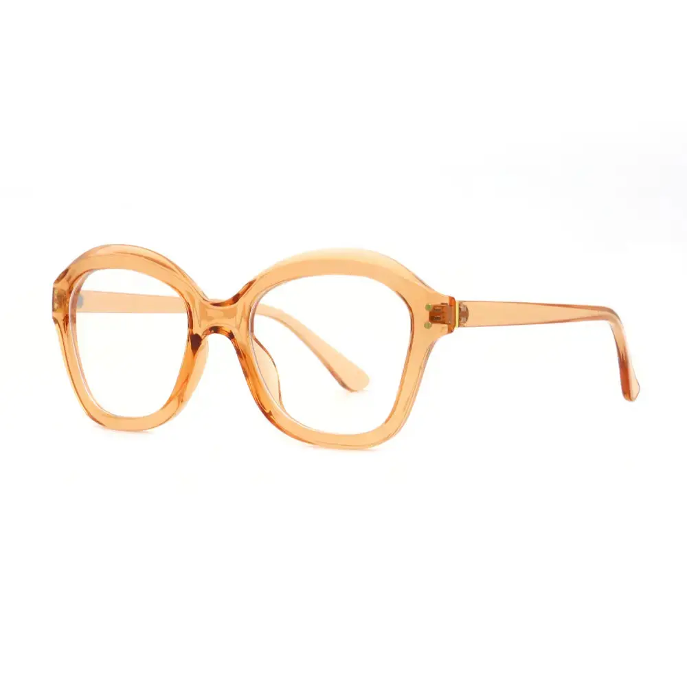 Mad Shade Bold Amber Round Frame with Clear Lens - Oversized Vintage Fashion Glasses #36