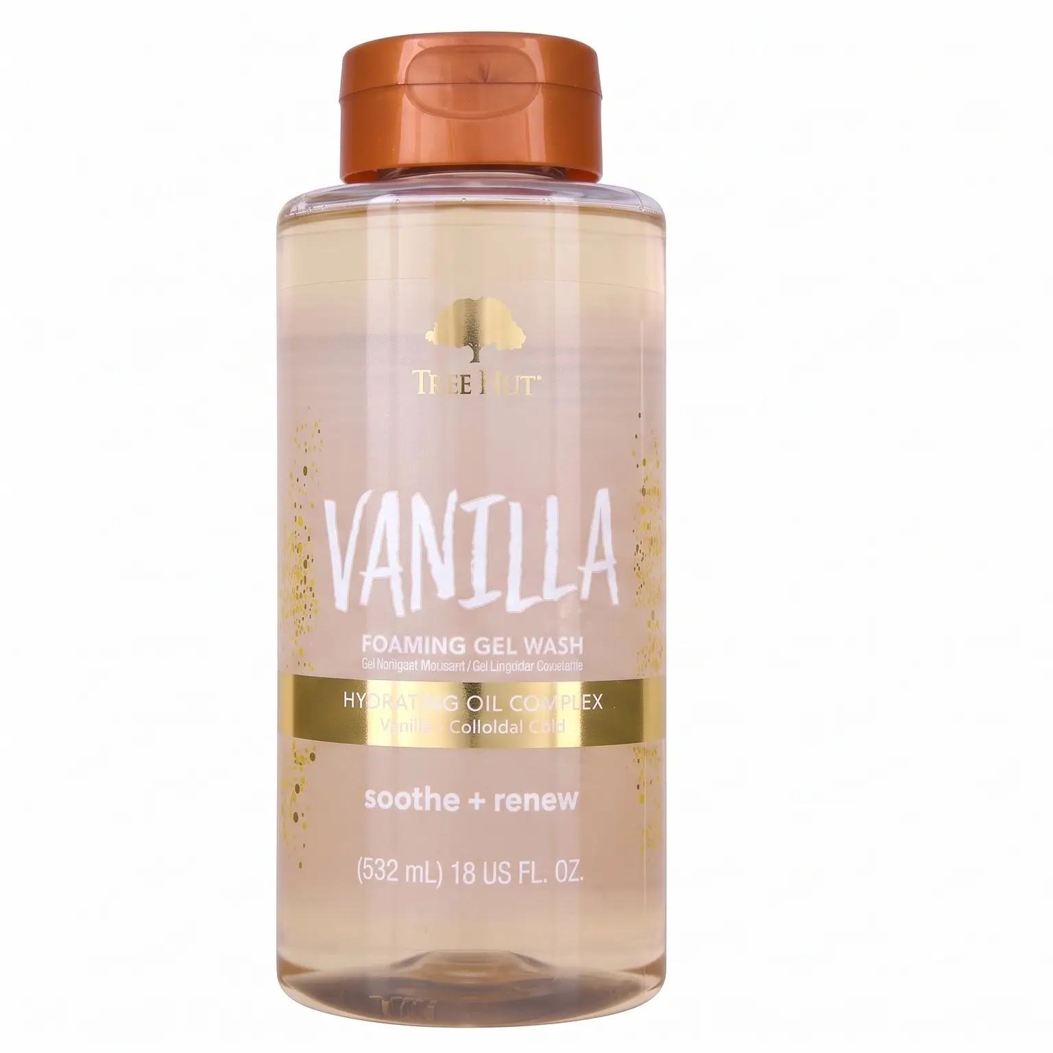 Vanilla Hydrating Body Wash (18 fl oz), Moisturizing Shower Gel with Shea Butter & Essential Oils, Nourishing Foaming Body Cleanser for Soft, Smooth & Glowing Skin
