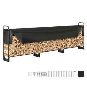 VEVOR 12.7FT Outdoor Firewood Rack with Cover,  152x14.2x46.1in,Heavy Duty Firewood Holder & 600D Oxford Waterproof Cover for Fireplace, Patio, Indoor/Outdoor Log Storage Rack for 3/4 Cord of Firewood
