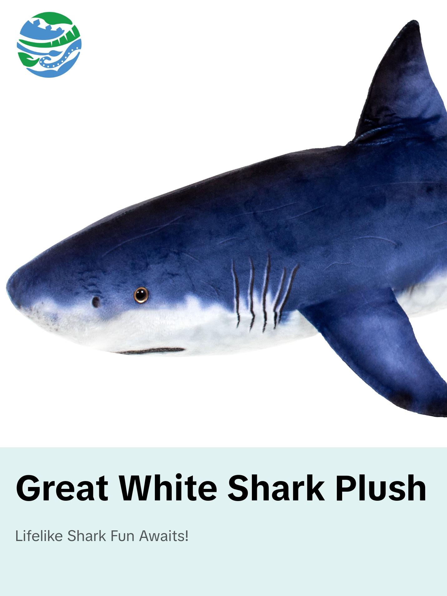 Real Planet™ Blue Lifelike Great White Shark Realistic Plush Stuffed Animal