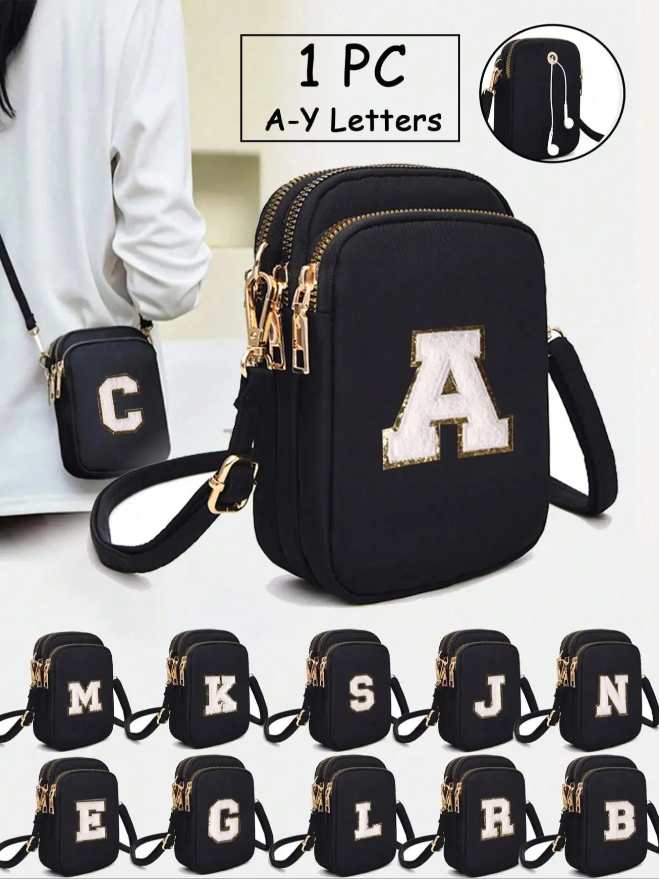 Casual Fashion Everyday Crossbody Bag, Letter A-Z Design, Mini Shoulder Bag with Phone Pocket, Large Capacity, Ideal Gift for Women and Girls, Casual Crossbody Bags