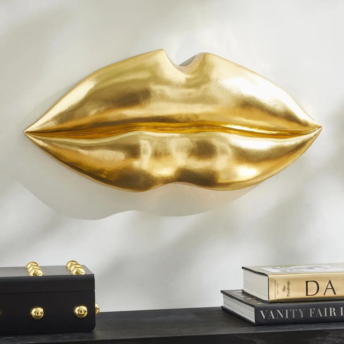 Z Gallerie Grand Lips Gold-Silver Wood Wall Decor - Artistic Modern Art Design Home Accessory, Living Room Decorations, Ideal Mothers Day Gift for Indoor Room Decoration, Home Decor Accessory, Indoor Decoration