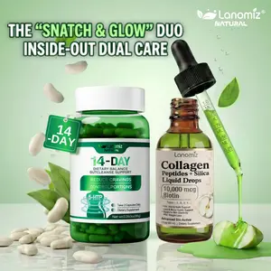 LANOMIZ Collagen Peptides Drops with Biotin + Gut Health Support Capsules (White Kidney Bean & 5-HTP) - Promotes Skin Firming & Volumizing Hair