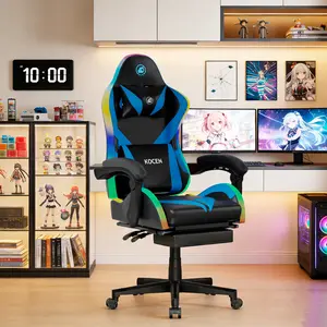 【New Year Flash Sale】KOCEN Gaming chair with LED lights, footrest, and lumbar massage support, adjustable height ergonomic computer chair with swivel seat and headrest