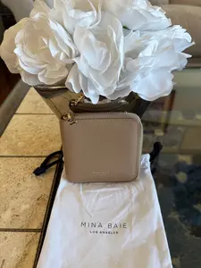 Pre-owned MINA BAIE Leather WALLET Zip Around Nude with Champagne Gold Hardware