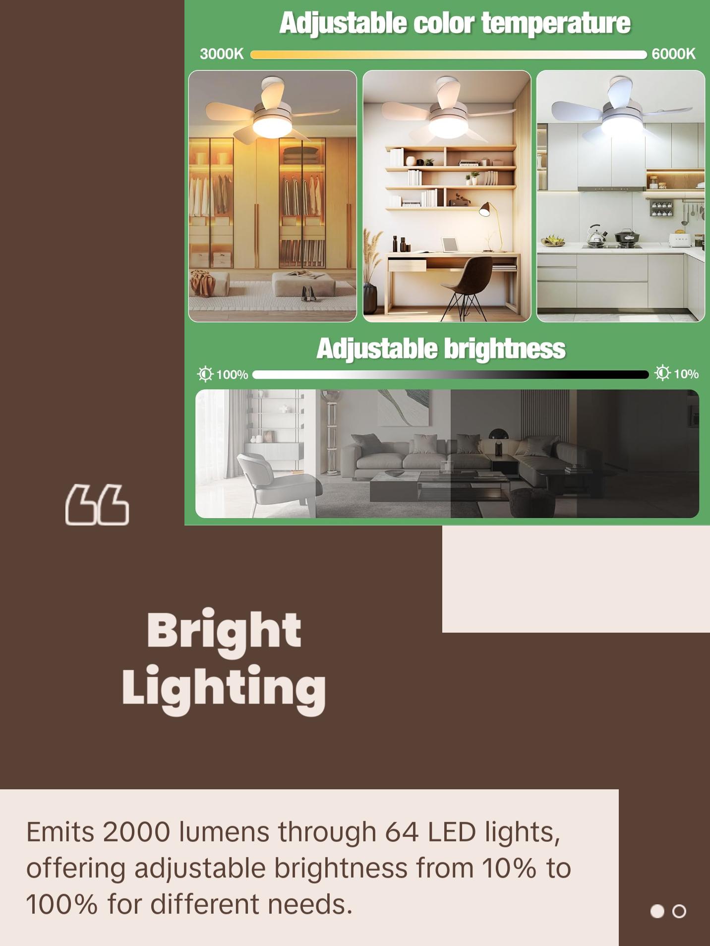 Socket Fan Light +Remote, 2000 Lumens 17.8" E26 Base Screw in Ceiling Fan Dimmbl