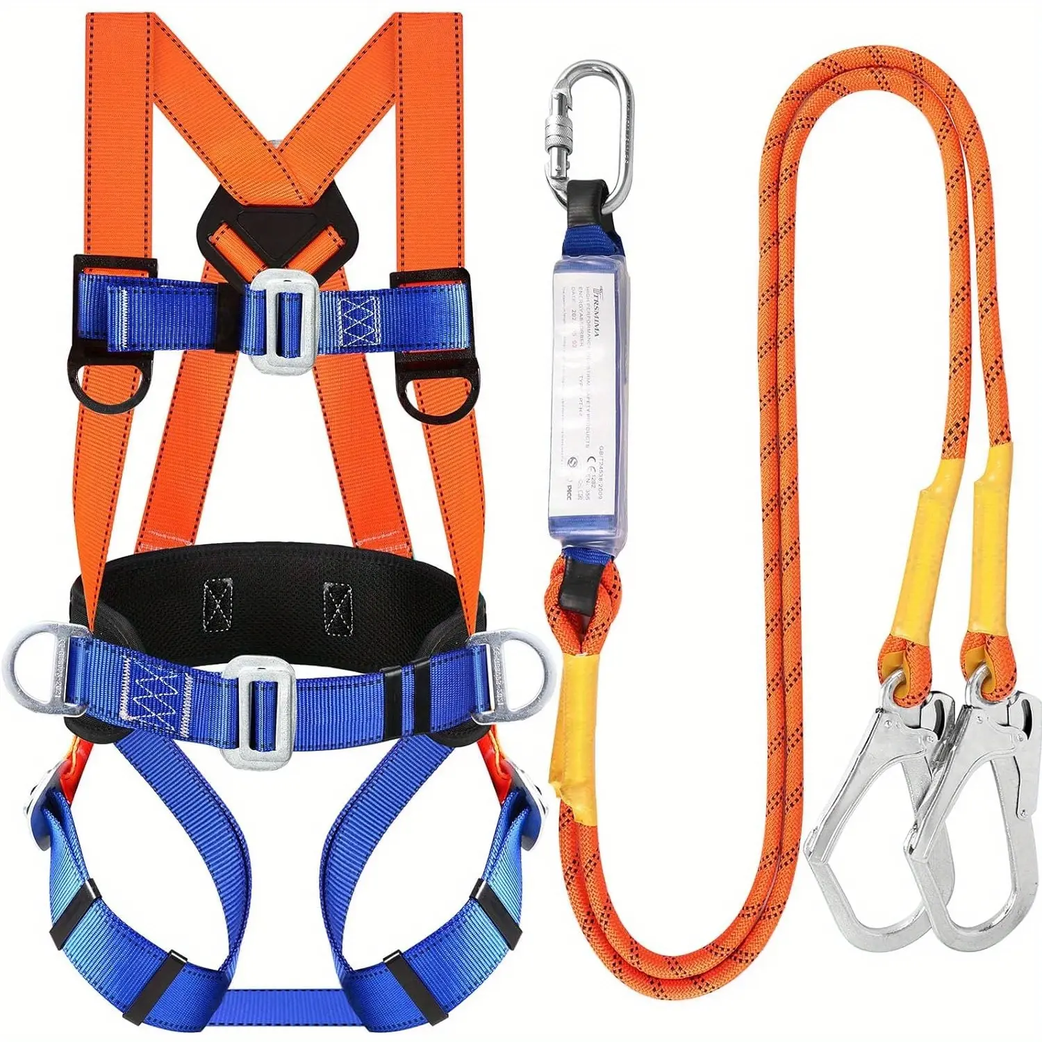 Professional Full Body Construction Harness Fall Arrest Safety Kit with Shock-Absorbing Lanyard and Padded Waist Support for Roofing Climbing Leisure Outdoor Recreation Equipment, Safetyequipment