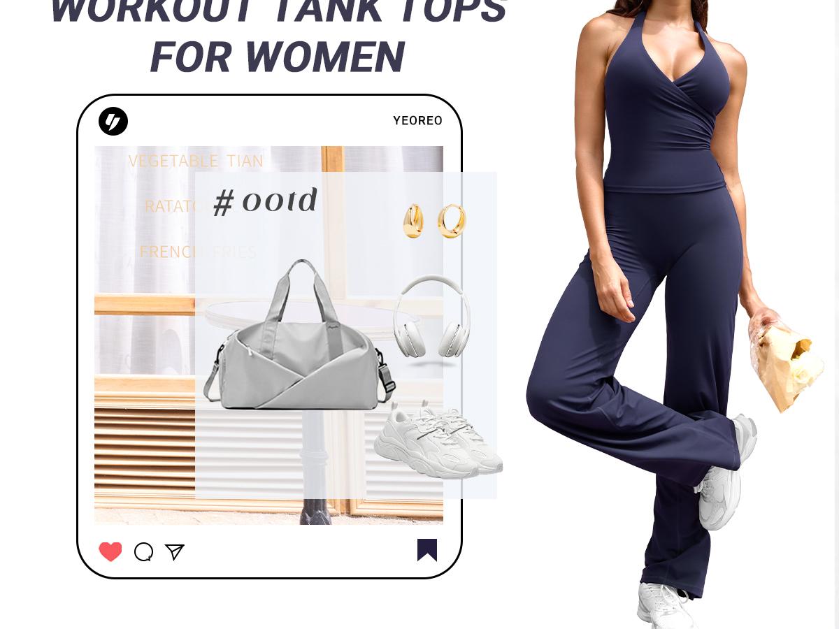 YEOREO Womens Halter Tank Tops Workout Impact Longline Strappy Top Padded Deep V Neck Wrap Gym Backless Bra Camisole