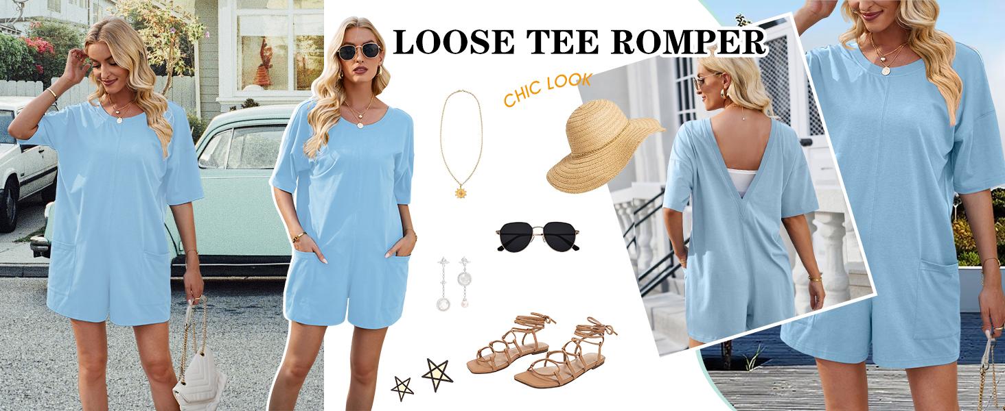 Yeokou Women's Oversized Athletic Jumpsuit Casual Romper Overall Workout Tee Hot Short Romper