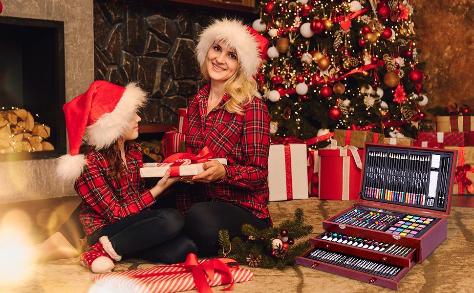 175 Piece Deluxe Art Set Drawing Painting Kit, Acrylic Paints, Crayons, Colored Pencils, Painting Materials, Professional Art Kit in Wooden Case, Art Supplies for Adults, Teens, Kids, Artists, Gifts for Birthdays, Art Maker,  Easter Gifts Basket Stuffers