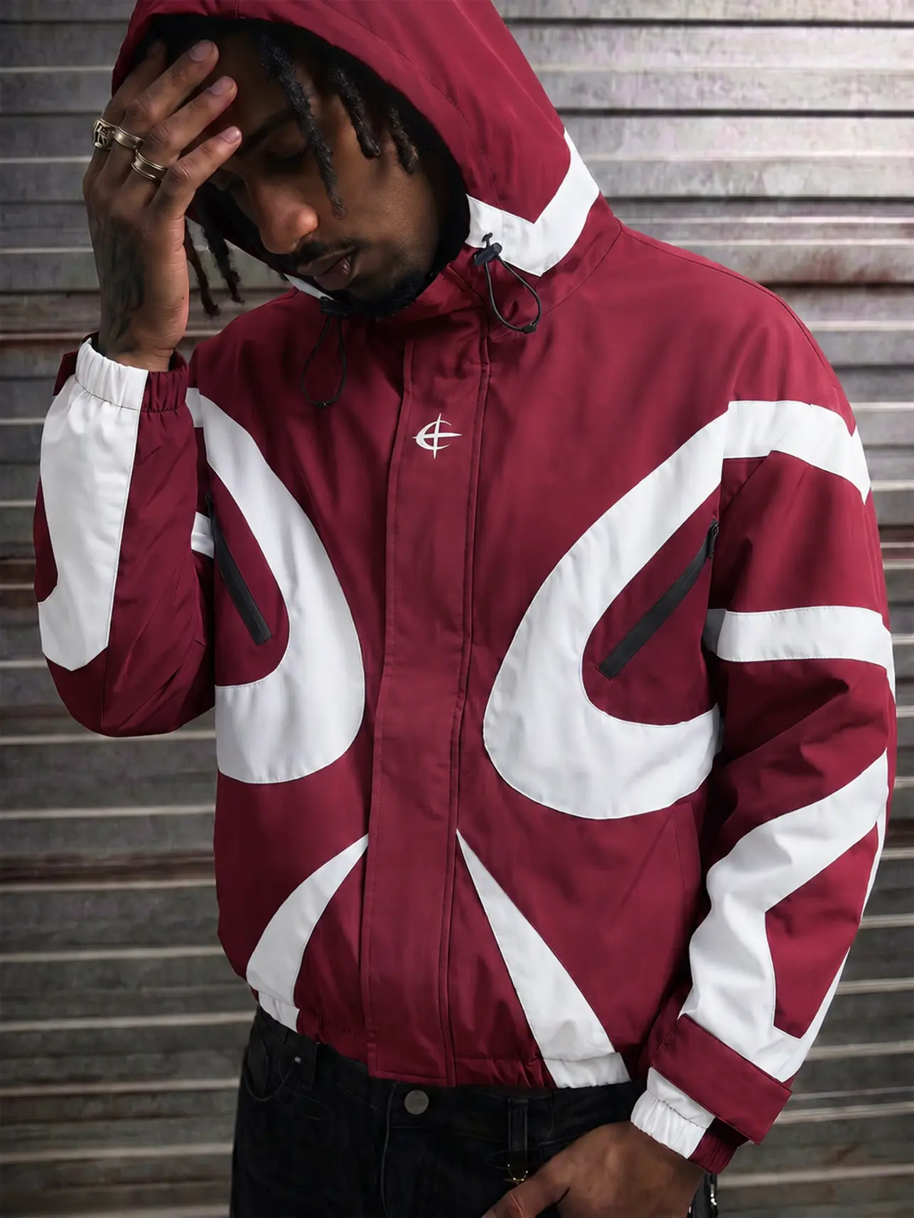 Y2K Windbreaker Jacket Men Women, Vintage Color Block Hooded Jacket, Streetwear Oversized Lightweight Windbreaker Coat, Harajuku Techwear Style Outdoor Casual Jacket, Trendy Hip Hop Fashion Outerwear