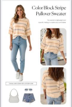 Shewin 2026 Spring/Summer Women's Short Sleeve Striped Sweatshirt - Soft Breathable Fabric Crew Neck Pullover Top for Daily Wear