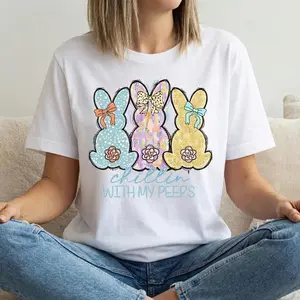 Men's "Chill With My Peeps" Easter T-Shirt, Casual Short Sleeve Graphic Tee in 100% Cotton, Made in USA Summer Wear, Do Not Dry Clean