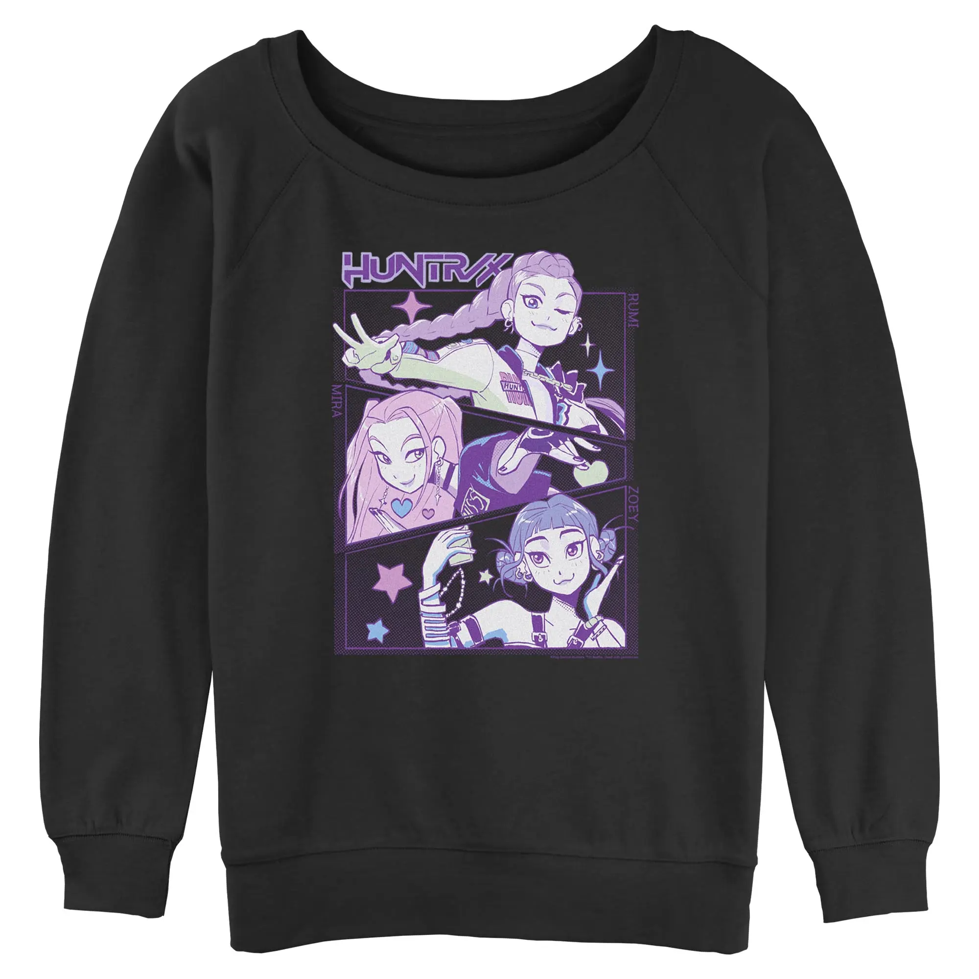 Women's Officially Licensed Netflix KPop Demon Hunters Huntrix Comic Panel Licensed Art Pullover Hoodie - Cotton, Long Sleeves, Round Neck, Strip Detail, Medium Length, Machine Wash Cold, Casual All-Season Sweatshirt