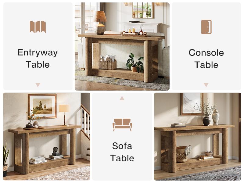 LITTLE TREE 63-Inch Farmhouse Console Table, Narrow Long Sofa Table Behind The Couch, 2-Tier Storage Entryway Furniture for Hallway, Entrance, Living Room