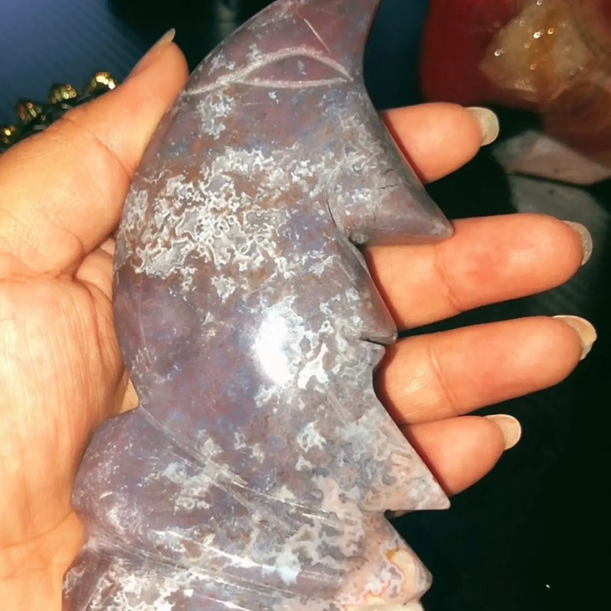Purple ocean Jasper moon face crystal carving