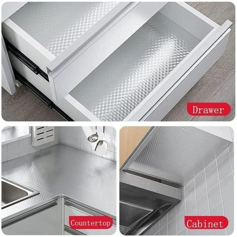 Kitchen Wallpaper Oil Proof Sticker Backsplash 15.7x118 Inches Self Adhesive Aluminum Foil Silver Waterproof Heat Resistant Easy Cut Trim Anti-Oil Dust