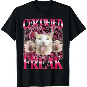 100% Cotton Certified Freak Eat Cement Cursed Cat Funny Cat Meme T-Shirt