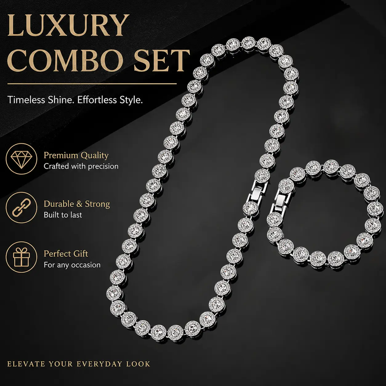 2pcs Set Round Shaped Cuban Chain Necklace Set for &,Hip Hop Style Choker Set,Luxurious Jewelry Set for Valentine's Day Gifts, Birthday,Everyday & Party Wear, for Teenager