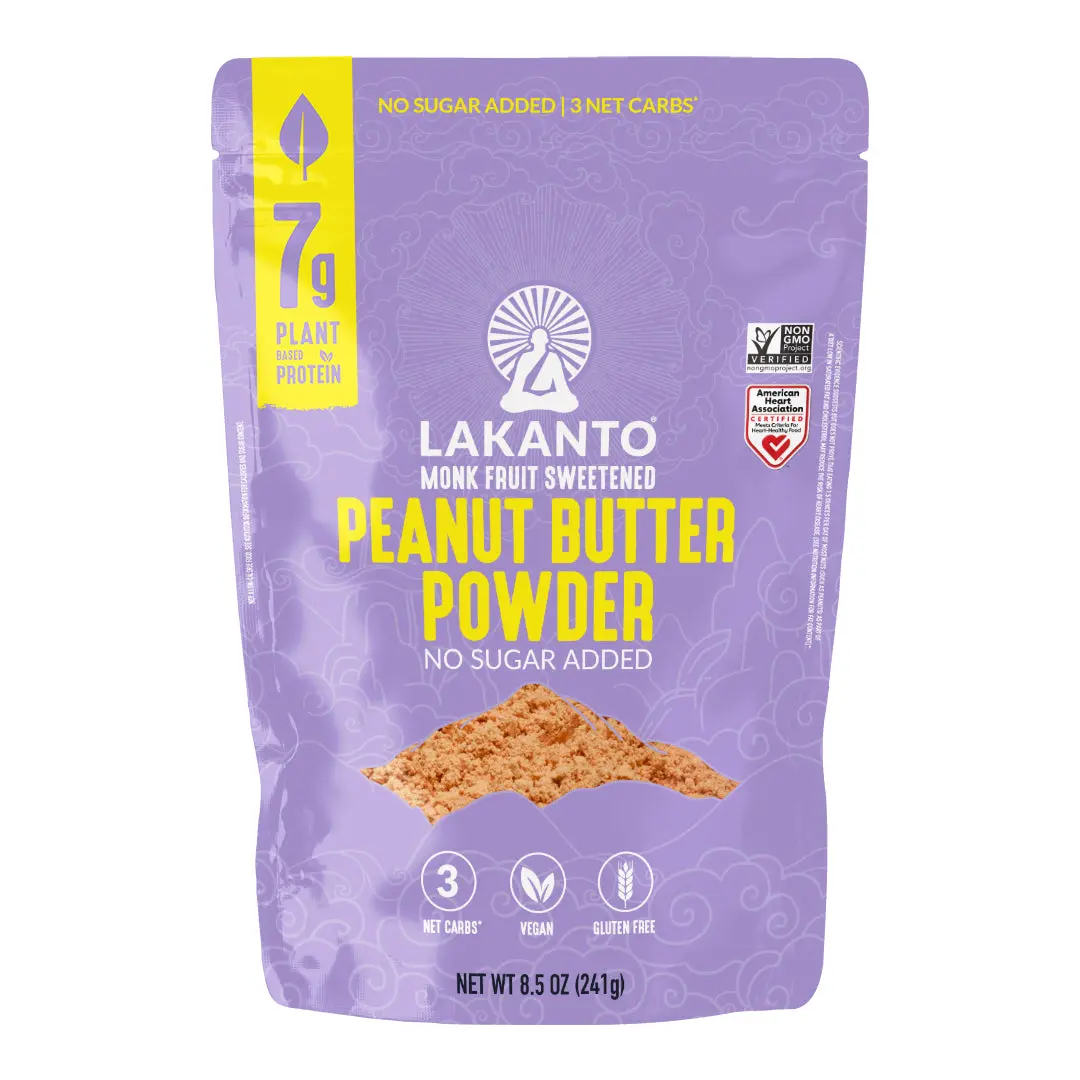 Lakanto Peanut Butter Powder - Sweetened with Monk Fruit Sweetener, 7g Healthy Protein, Powdered PB from Roasted Peanuts, 3g Net Carbs, Keto, Vegan, Gluten Free, Smoothies, Sauces, Baking (8.5 Oz)