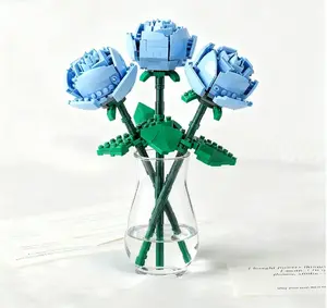Blue Rose Building Blocks Set - Eternal Flower Bouquet Kit for Adults, Romantic Home Decor & Gift for Valentine's Day, Mother's Day, Birthdays (Single Stem)
