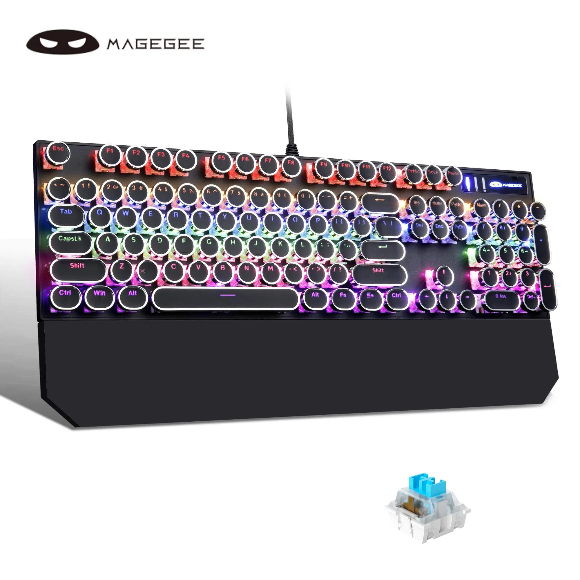MageGee MK-Storm Durable Typewriter Mechanical Gaming Keyboard with Electroplated Punk Round Keycaps, Silent Red Axis, Blue LED Backlight, Numeric Keypad, USB Wired PC Accessories for Gaming & Office, Windows Compatible,back to school,back to school haul