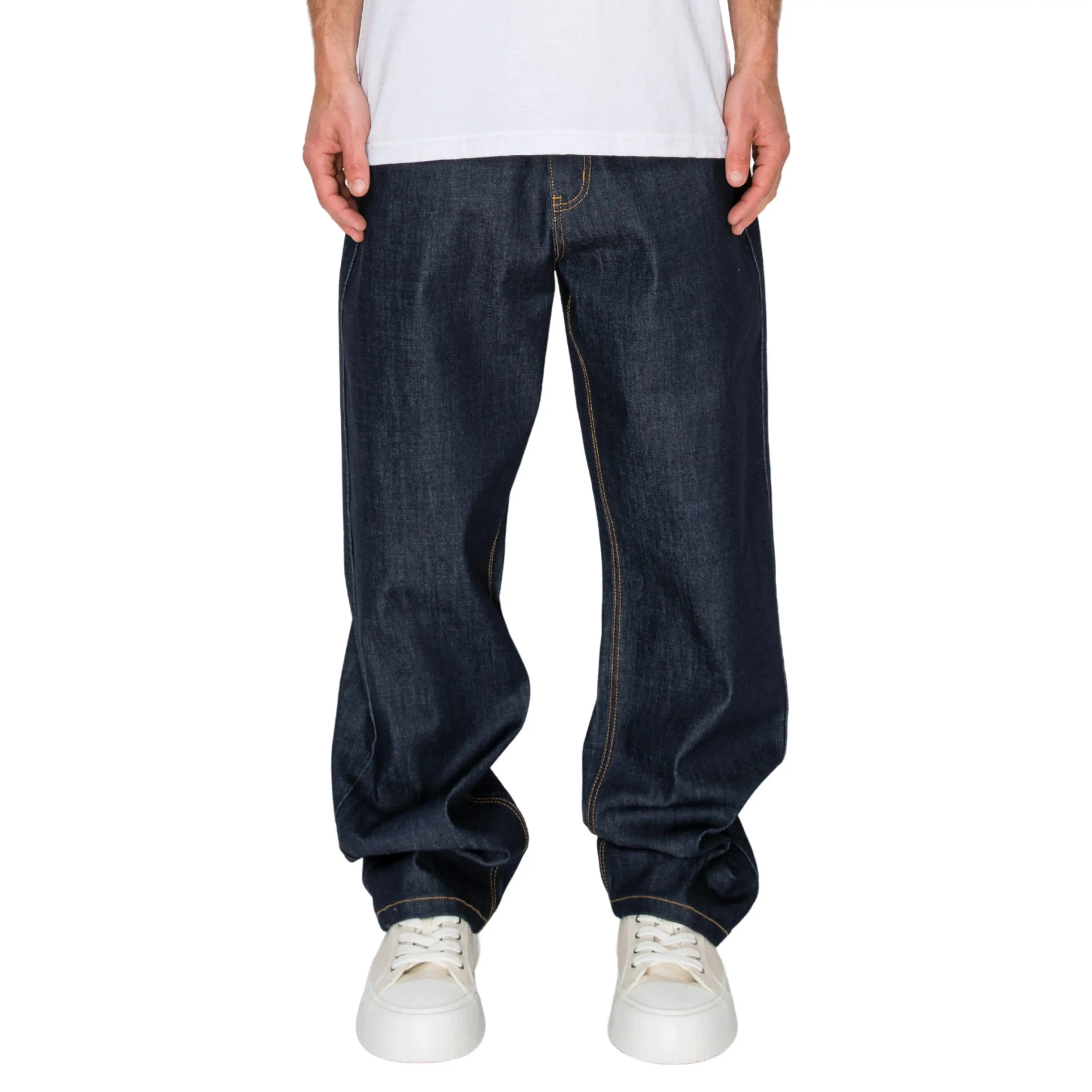 VICTORIOUS TERRA Men's Baggy Fit Raw Denim Jeans, 5-Pocket Streetwear Style in Breathable Stretch Cotton, Fabric, Soft, Stylish, Casual, Classic, Menswear, Hem