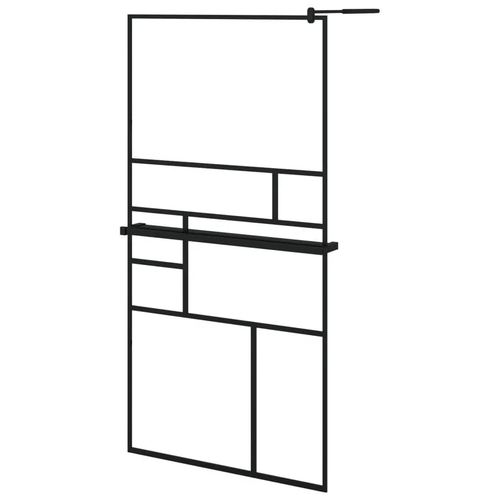 vidaXL Walk-in Shower Wall with Shelf, Bathroom Shower Enclosure, Walk-in Shower Screen, Shower Wall Panel, Black 39.4"x76.8" ESG Glass&Aluminum 3185473