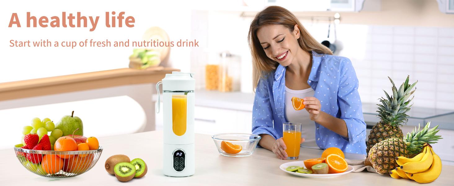 580ML Portable Juicer with LED Display USB Rechargeable Handheld Juice Blender 22000 RPM Self-Cleaning BPA-Free for Smoothies and Juices with Ice Crush Function