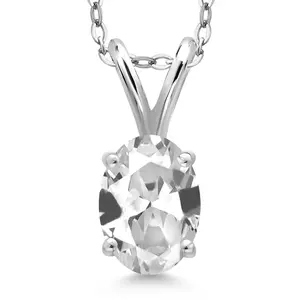1.00 Ct Oval White Created Sapphire 925 Sterling Silver Pendant with Chain