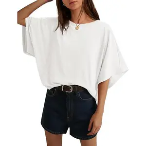 Cicy Bell Womens Oversized T Shirts Batwing Half Sleeve Summer Casual Crewneck Cropped Tops Loose Fit Basic Tees