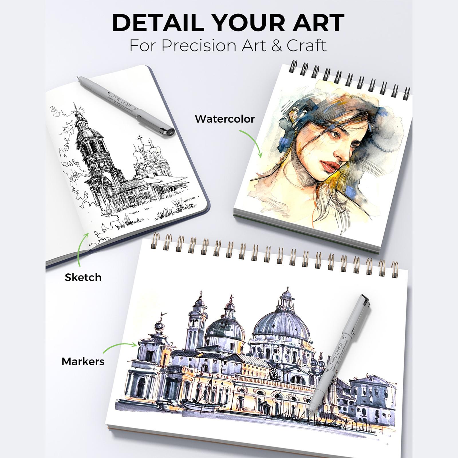 [JusArt] Fineliner Pens, 12/8/6 Pcs, 0.25mm Ultra Fine Point Pens, No Bleed, Waterproof Black Pigment Ink Pens for Artists Beginners, Illustration, Writing, Journaling, Crafters, Technical Drawing pens