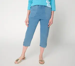 Denim & Co. Regular Indigo Flat Front Capris Pants w/ Lattice Hem