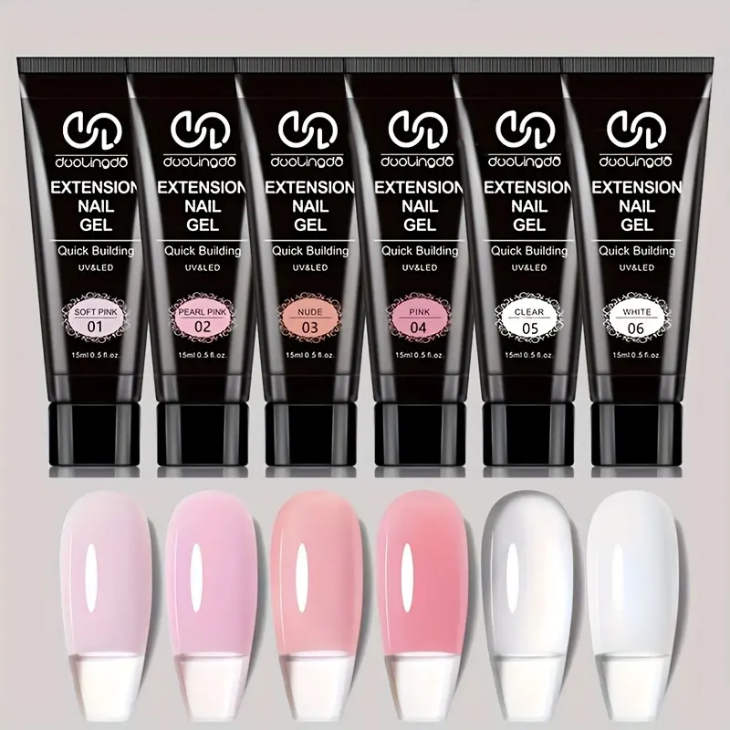 6-piece nail polish set, quickly hardens and shapes, suitable for styling, carving and home nail art, stackable for extended nail length, for daily styling use only
