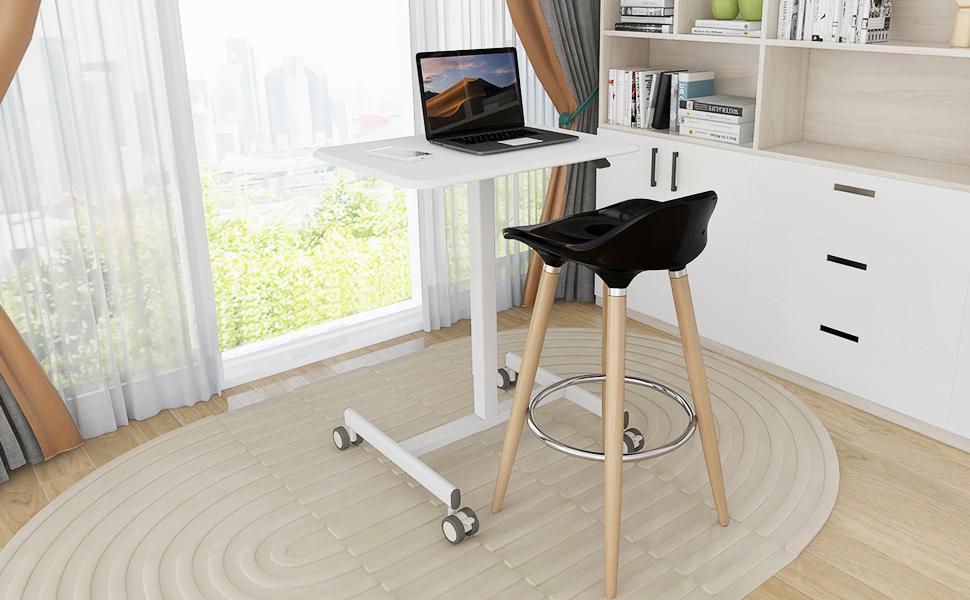 Sweet Furniture Small Mobile Rolling Standing Desk - Overbed Table, Teacher Podium with Wheels, Adjustable Work Table for Home, Office, Classroom