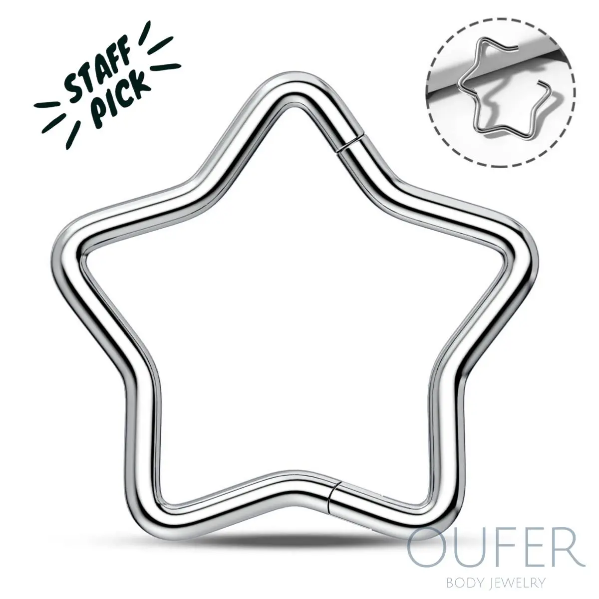 OUFER BODY JEWELRY G23 Titanium Hinged Nose Hoops - Nose Piercing Jewelry, 16G/18G Gauges, Star Hinged Segment Design, 8mm/10mm/12mm Septum Nostril Ring, High-Quality Unisex Daily Wear, Nose Piercings