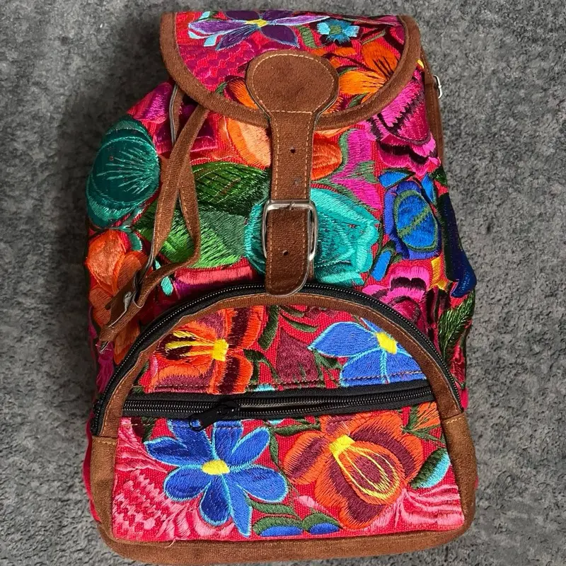 Mochila Bordada $45 - Mexican Embroidered Bag - Bolsa Bordada Chiapas 100% Handbag with Vibrant Floral Embroidery
